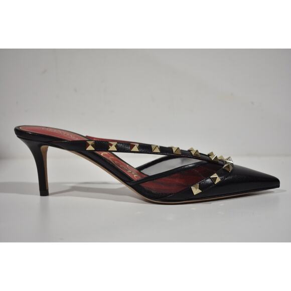 Valentino Rockstud Black Mule Mesh Classic Pointed Backless Sandal Heel Pump 36 - Picture 2 of 11